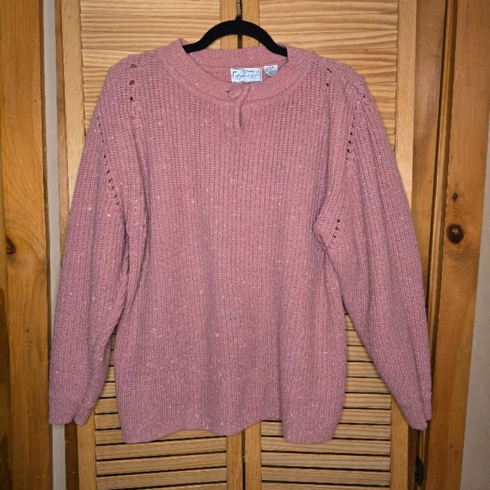 Maggie Lawrence Vintage Pink Crewneck with Button Sweater, Size 14/16